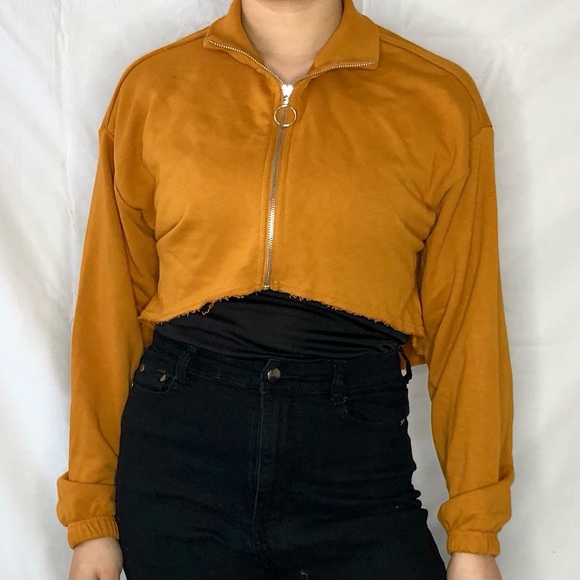 Women’s Juniors Burnt Orange Nutmeg O-ring Zipper Cropped Jacket Size M - Picture 2 of 7